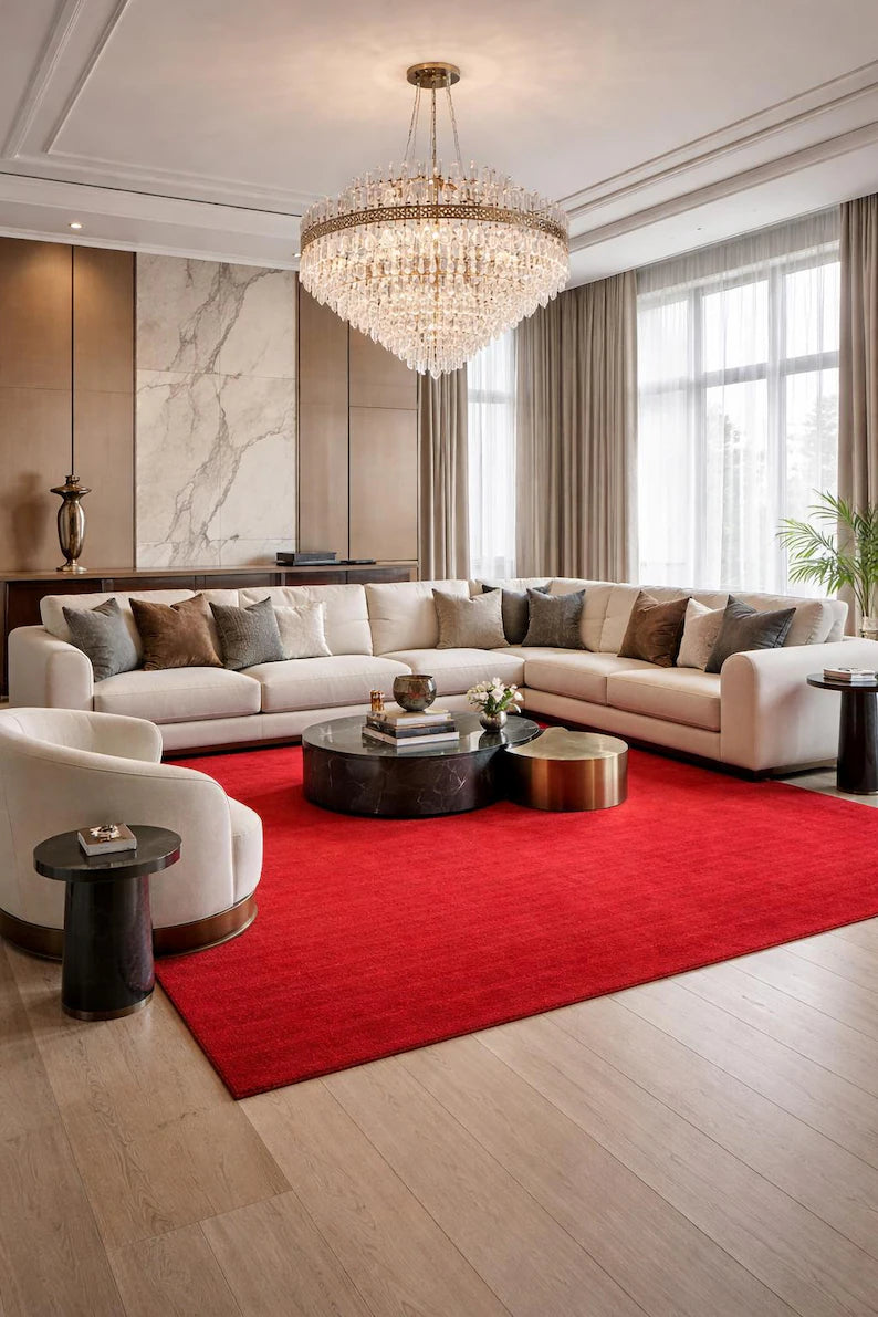 Modern Solid Red Hand Tufted Area Rug | Premium Plush Carpet for Living Room, Bedroom | Contemporary Luxury Home Decor