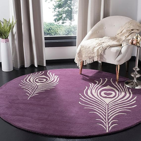 Hand Tufted New Zealand Wool Round Area Rug | Royal Purple Luxury Designer Carpet for Living Room, Bedroom