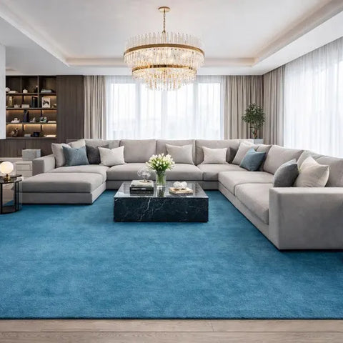 Modern Solid Blue Hand Tufted Rug | Luxury Plush Area Carpet for Living Room, Bedroom & Contemporary Home Interiors