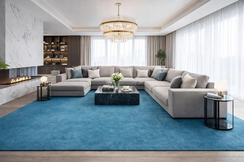 Modern Solid Blue Hand Tufted Rug | Luxury Plush Area Carpet for Living Room, Bedroom & Contemporary Home Interiors