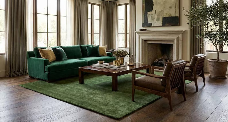 Solid Olive Green Hand-Tufted Wool Area Rug | Luxury Minimalist Carpet for Living Room, Bedroom & Home Decor