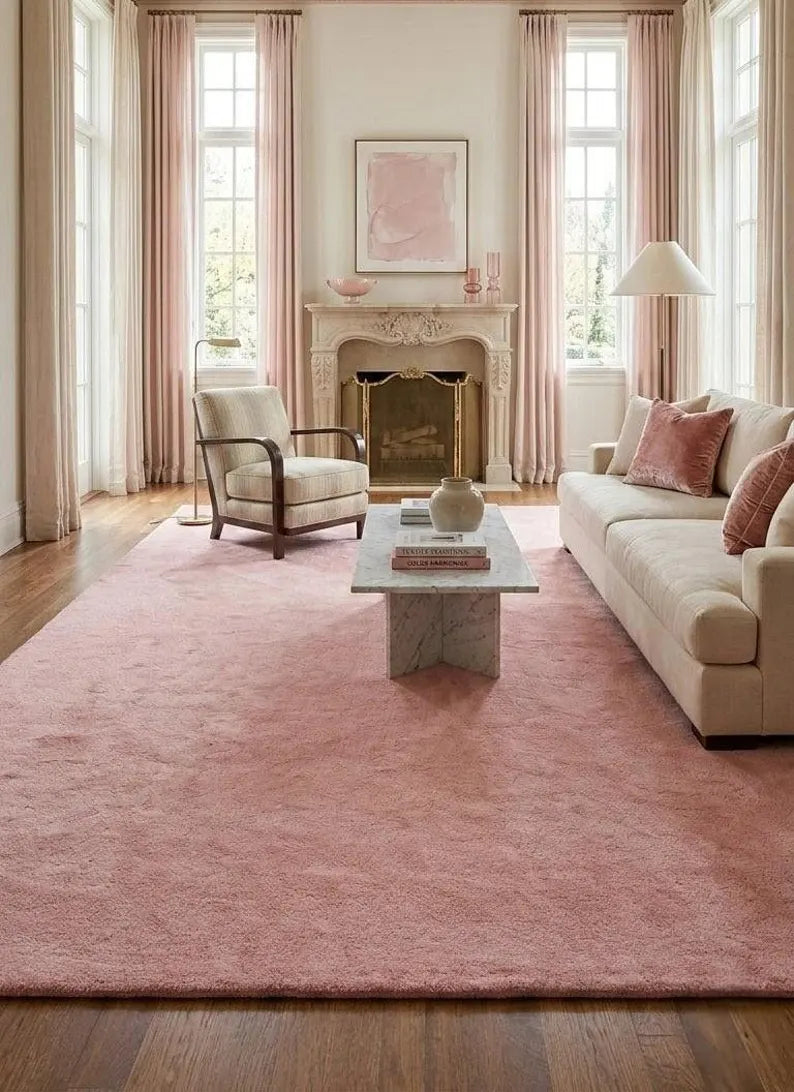 Luxury Solid Blush Terracotta Hand Tufted Wool Area Rug | Modern Minimalist Carpet for Home Décor, Living Room & Bedroom
