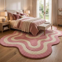 Premium New Zealand Wool Tufted Area Rug | Blush Pink & Soft Cream Abstract Luxury Plush Carpet for Bedroom & Living Room