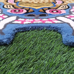 Blue Tiger Shape Area Rug | Hand Tufted New Zealand Wool Abstract Animal Rug | Modern Statement Carpet