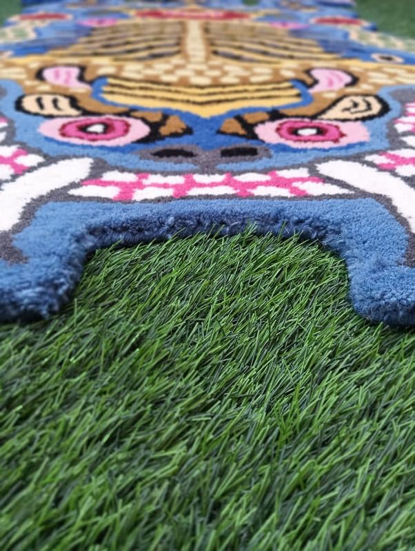 Blue Tiger Shape Area Rug | Hand Tufted New Zealand Wool Abstract Animal Rug | Modern Statement Carpet