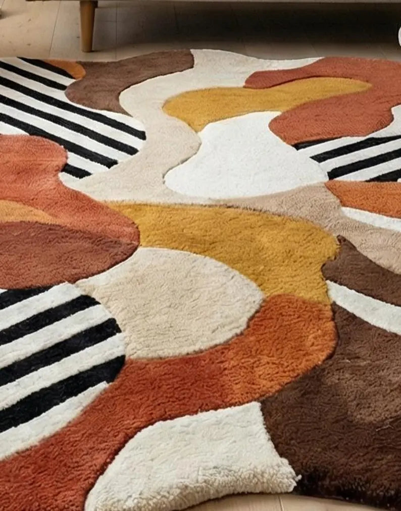 Hand Tufted New Zealand Wool Area Rug | Modern Abstract Multicolor Statement Carpet for Living Room & Bedroom | Luxury Plush Designer Rug