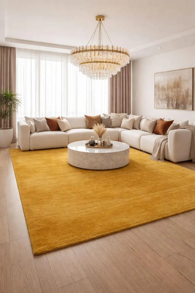 Mustard Yellow Area Rug, Soft Plush Rug, Modern Minimalist Home Decor