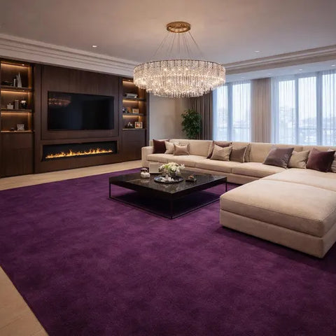Plush Aubergine Shag Rug, Deep Purple Velvet, Modern Living Room Decor