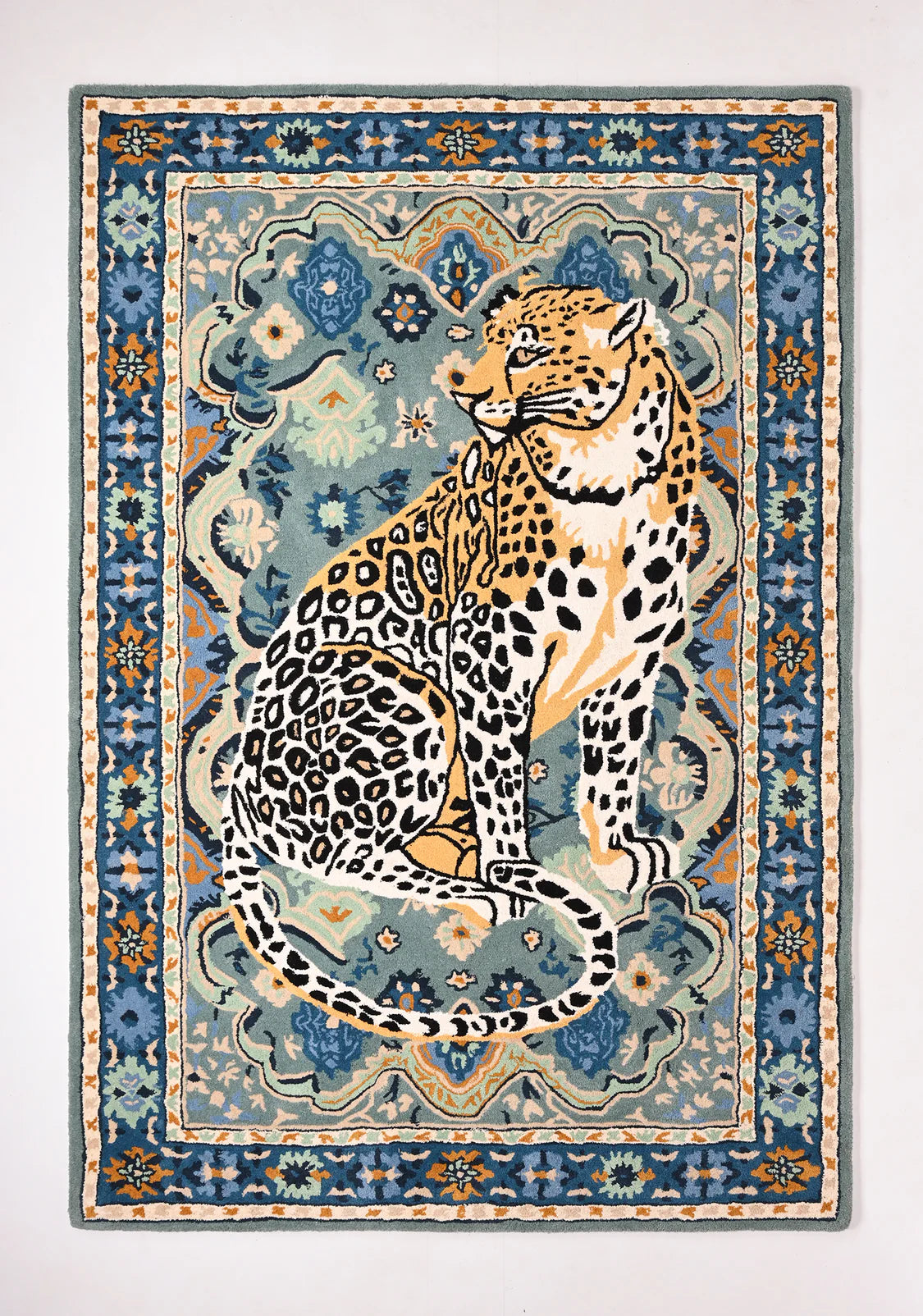 Leopard Area Rug, Hand Tufted Wool Carpet, Vintage Persian Design, Statement Decor