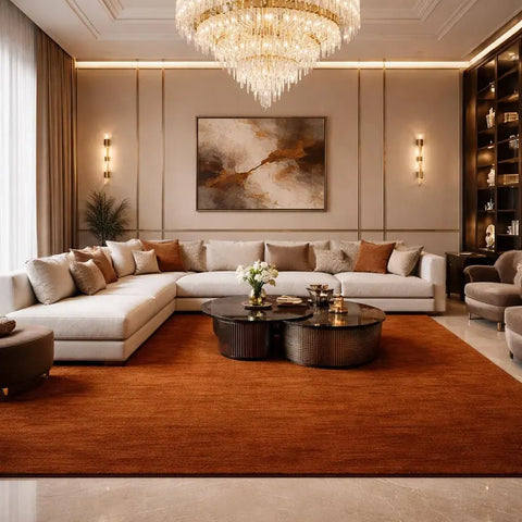 Luxury Burnt Rust Hand Tufted New Zealand Wool Area Rug – Premium Modern Carpet for Living Room, Designer Home Decor