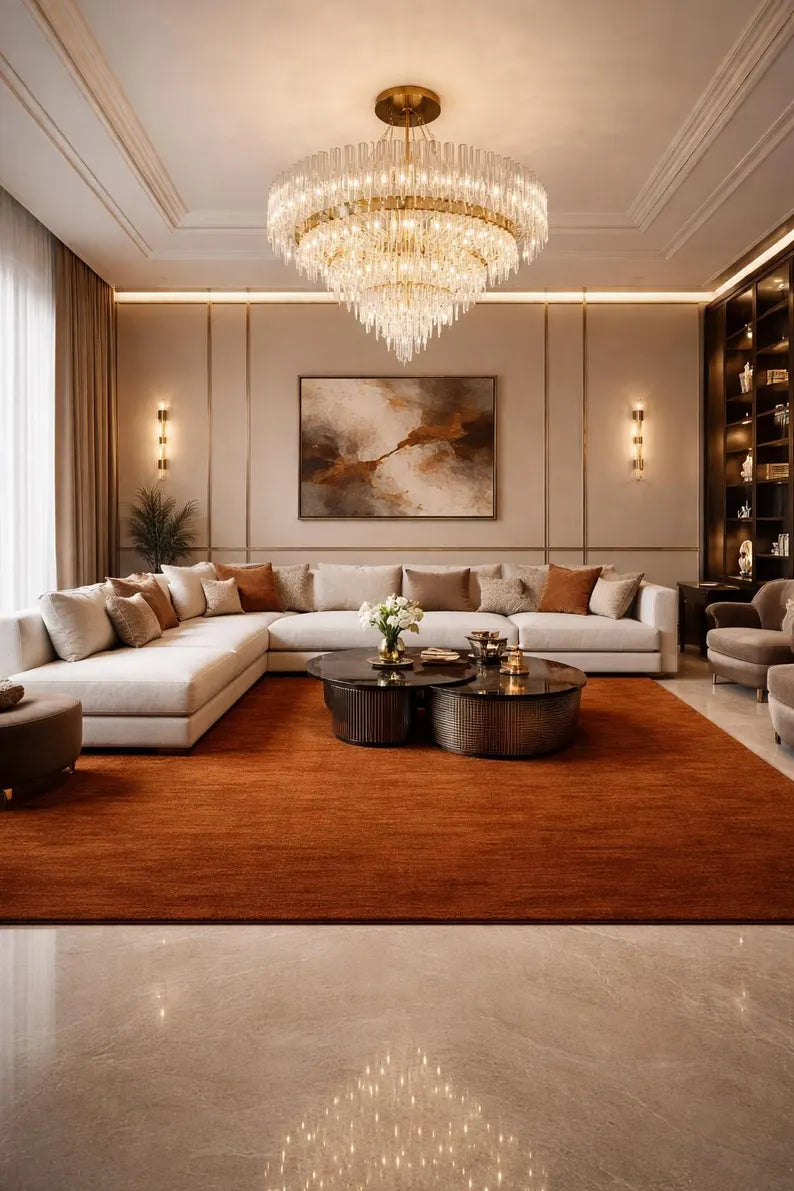 Luxury Burnt Rust Hand Tufted New Zealand Wool Area Rug – Premium Modern Carpet for Living Room, Designer Home Decor