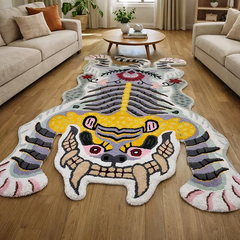 Hand Tufted New Zealand Wool Animal Rug | Modern White Tiger Shape Area Rug |  Unique Artistic Statement Carpet
