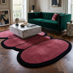 Hand Tufted New Zealand Wool Area Rug | Irregular Maroon & Jet Black Luxury Designer Carpet