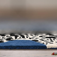 5x8 Blue & White Leopard Wool Area Rug | Hand Tufted New Zealand Wool Animal Carpet | Modern Luxury Living Room, Bedroom & Contemporary Home Decor