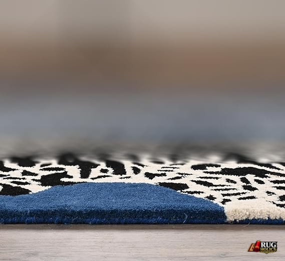 5x8 Blue & White Leopard Wool Area Rug | Hand Tufted New Zealand Wool Animal Carpet | Modern Luxury Living Room, Bedroom & Contemporary Home Decor