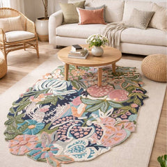 Luxury Irregular Floral Wool Rug - Premium Hand Tufted Area Carpet for Bedroom, Living Room & Home Decor