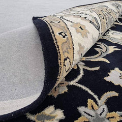 Premium Hand Tufted Floral Wool Carpet – Black & Beige Luxury Area Rug for Home Décor, Living Room & Bedroom