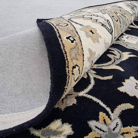 Premium Hand Tufted Floral Wool Carpet – Black & Beige Luxury Area Rug for Home Décor, Living Room & Bedroom
