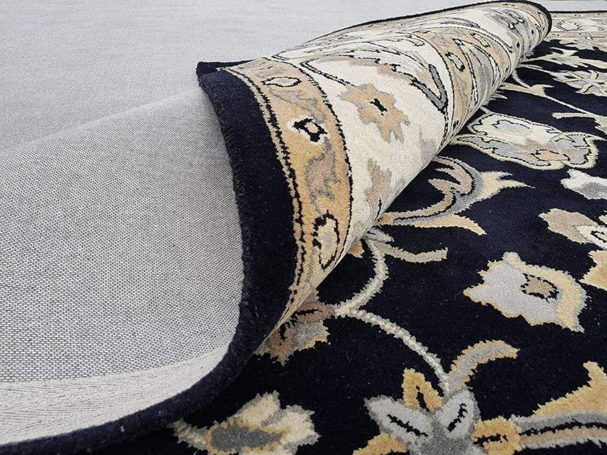 Premium Hand Tufted Floral Wool Carpet – Black & Beige Luxury Area Rug for Home Décor, Living Room & Bedroom