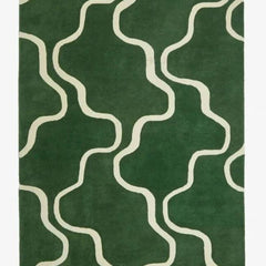Modern Green & White Abstract Wool Area Rug – Home Décor Carpet for Living Room & Bedroom