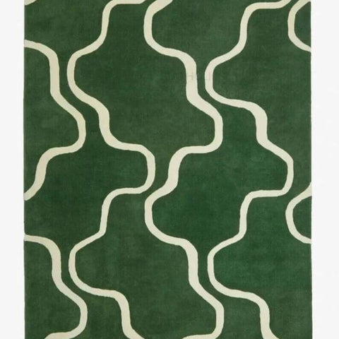Modern Green & White Abstract Wool Area Rug – Home Décor Carpet for Living Room & Bedroom