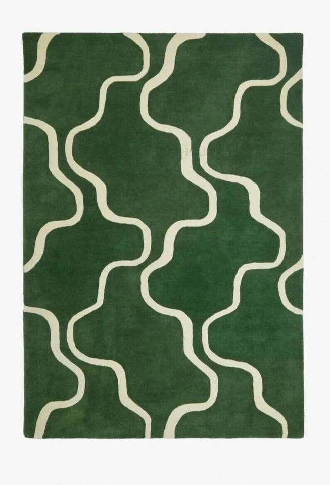 Modern Green & White Abstract Wool Area Rug – Home Décor Carpet for Living Room & Bedroom