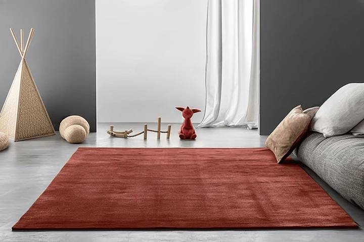 Luxury Hand Tufted New Zealand Wool Area Carpet | Solid Terracotta Modern Area Rug for Living Room & Dining Space