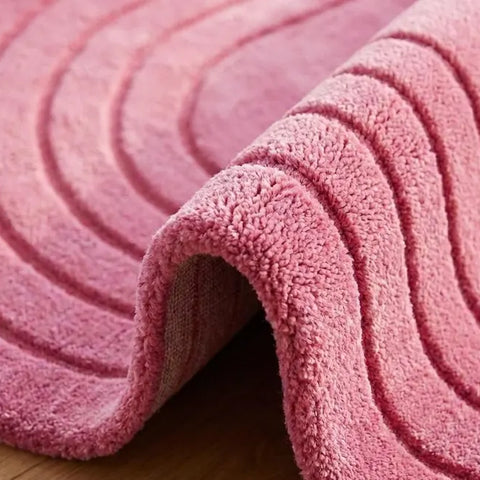 Blush Pink Hand-Tufted Rug | 100% New Zealand Wool Curved Modern Luxury Area Rug