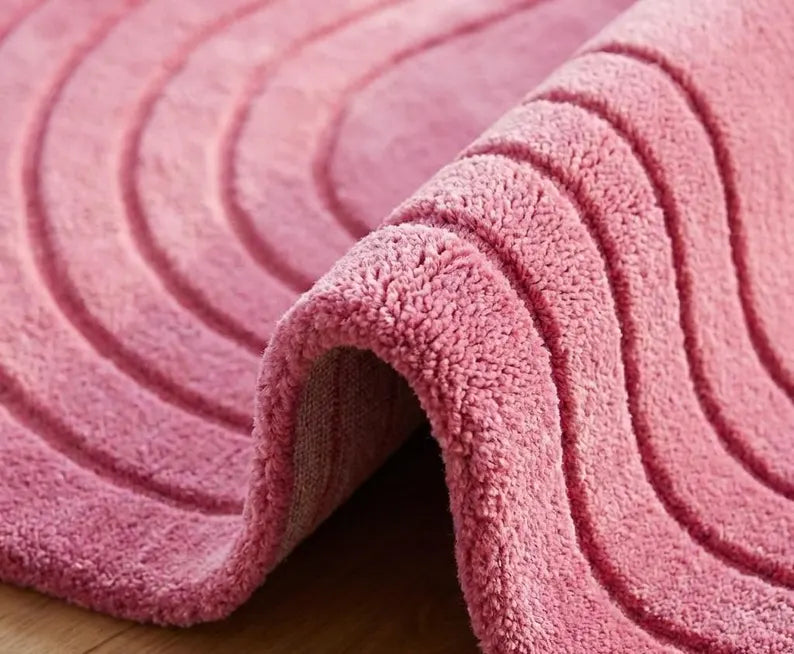 Blush Pink Hand-Tufted Rug | 100% New Zealand Wool Curved Modern Luxury Area Rug