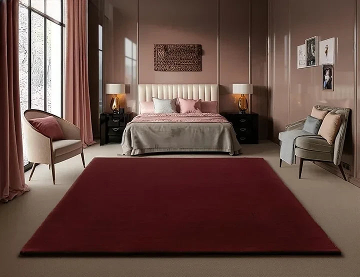 Luxury Hand Tufted Wool Area Rug | Deep Burgundy Solid Carpet | Soft, Durable & Modern Minimalist Floor Decor
