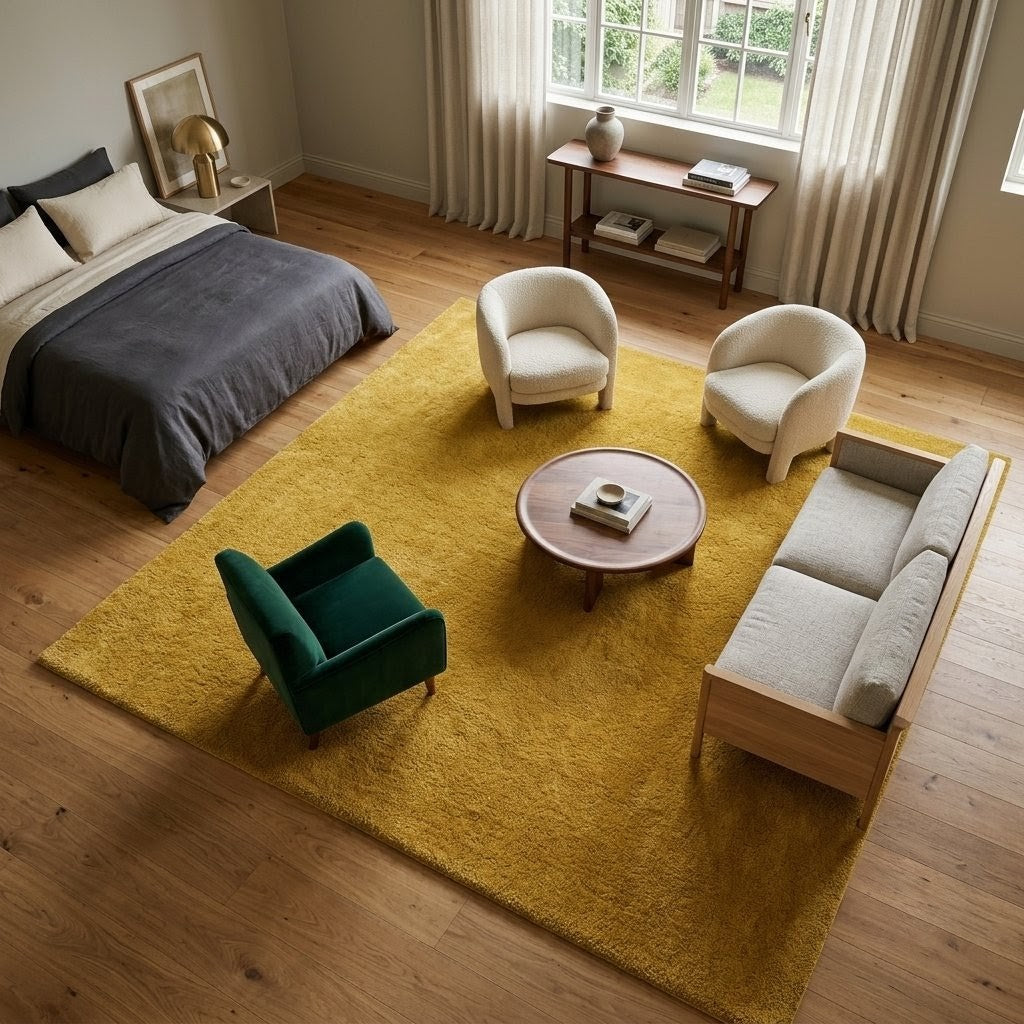Mustard Yellow Area Rug, Soft Plush Rug, Modern Minimalist Home Decor