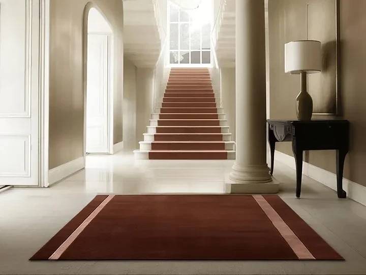 Hand Tufted New Zealand Wool Area Rug | Burgundy Border Design Carpet | Elegant & Modern Floor Decor