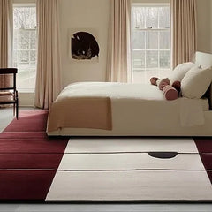 Hand Tufted Premium Color-Block Wool Carpet | Modern Burgundy & Cream Area Rug for Living Room & Bedroom