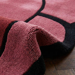 Hand Tufted New Zealand Wool Area Rug | Irregular Maroon & Jet Black Luxury Designer Carpet