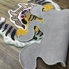 Hand Tufted New Zealand Wool Animal Rug | Modern White Tiger Shape Area Rug |  Unique Artistic Statement Carpet