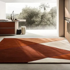 Modern Geometric Hand-Tufted Wool Rug | Luxury Designer Carpet in Terracotta, Rust & Cream for Living Room & Bedroom