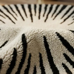 White & Black Round Area Rug | Hand Tufted New Zealand Wool Sunburst Carpet | Modern Luxury Floor Decor