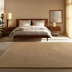 Solid Beige Luxury Wool Area Rug | Hand-Tufted Premium Carpet for Living Room & Bedroom
