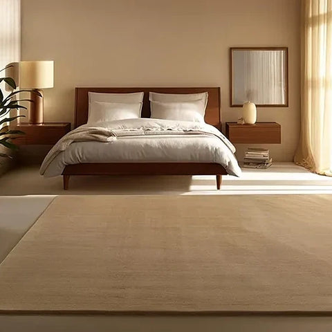 Solid Beige Luxury Wool Area Rug | Hand-Tufted Premium Carpet for Living Room & Bedroom