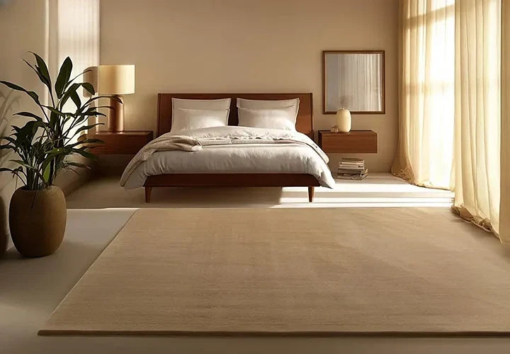 Solid Beige Luxury Wool Area Rug | Hand-Tufted Premium Carpet for Living Room & Bedroom