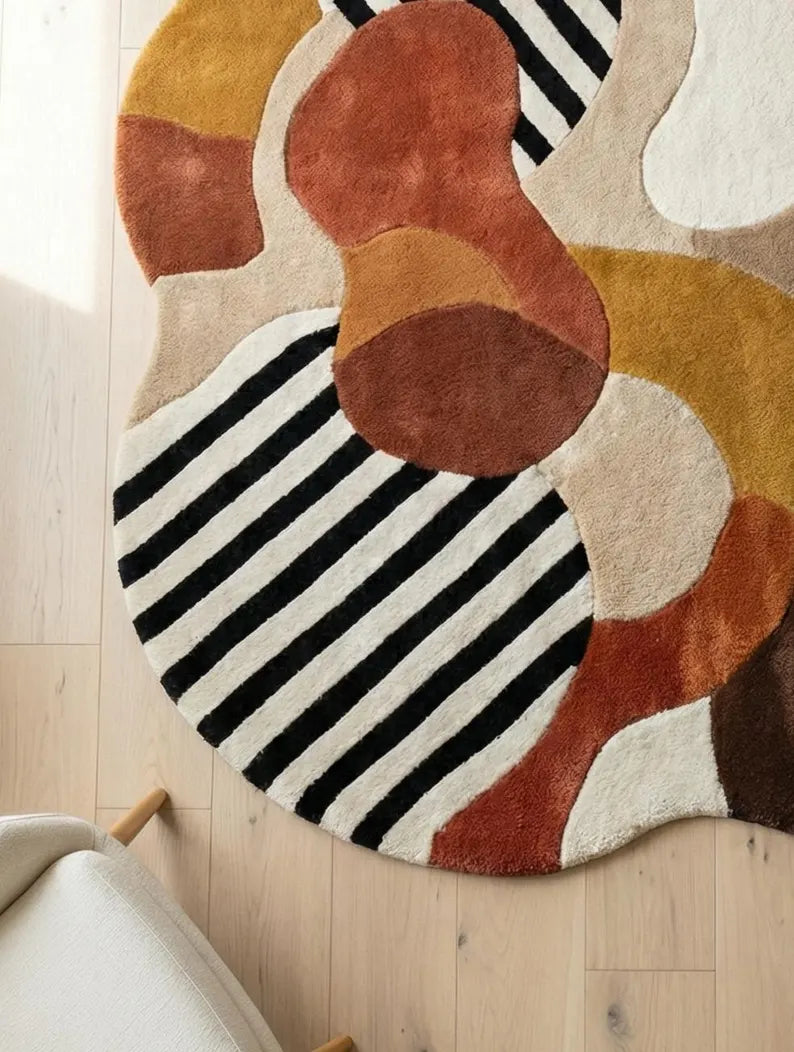 Hand Tufted New Zealand Wool Area Rug | Modern Abstract Multicolor Statement Carpet for Living Room & Bedroom | Luxury Plush Designer Rug