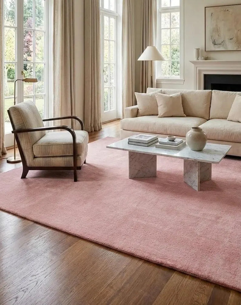 Luxury Solid Blush Terracotta Hand Tufted Wool Area Rug | Modern Minimalist Carpet for Home Décor, Living Room & Bedroom