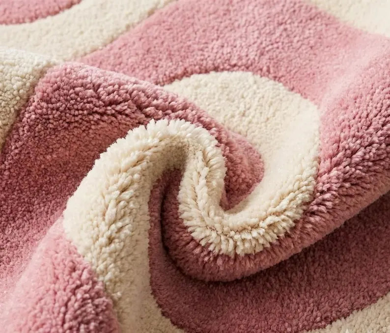 Premium New Zealand Wool Tufted Area Rug | Blush Pink & Soft Cream Abstract Luxury Plush Carpet for Bedroom & Living Room