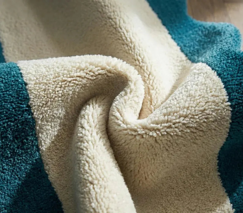 Hand Tufted Wool Runner Rug | Teal & White Modern Hallway Rug