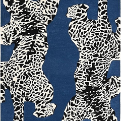 5x8 Blue & White Leopard Wool Area Rug | Hand Tufted New Zealand Wool Animal Carpet | Modern Luxury Living Room, Bedroom & Contemporary Home Decor
