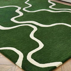 Modern Green & White Abstract Wool Area Rug – Home Décor Carpet for Living Room & Bedroom