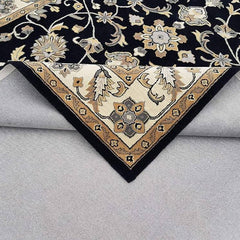 Premium Hand Tufted Floral Wool Carpet – Black & Beige Luxury Area Rug for Home Décor, Living Room & Bedroom