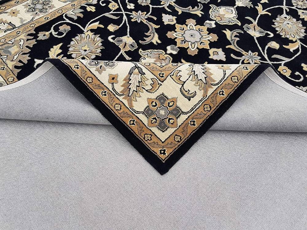 Premium Hand Tufted Floral Wool Carpet – Black & Beige Luxury Area Rug for Home Décor, Living Room & Bedroom