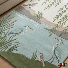 Hand Tufted New Zealand Wool Area Rug with Elegant Bird & Nature Art Design for Living Room & Bedroom Home Décor
