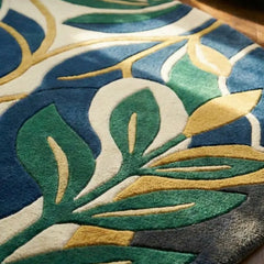 Luxury Round Botanical Rug | Hand Tufted 100% New Zealand Wool Leaf Area Carpet